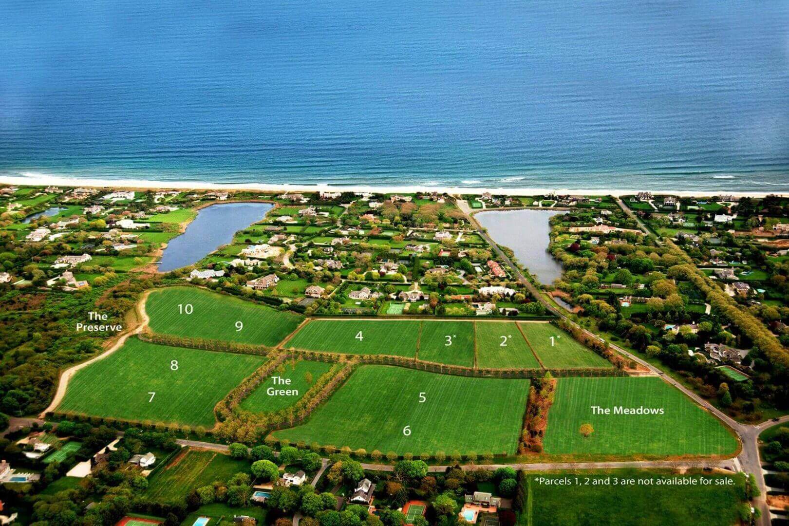 A bird 's eye view of the golf course and surrounding area.